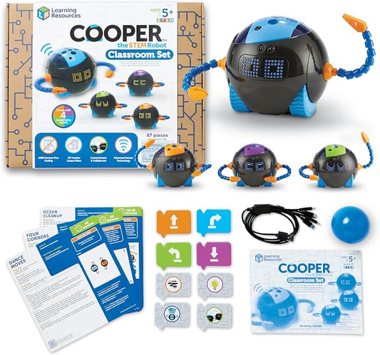 Learning Resources Cooper the STEM Robot Classroom Pack – Rechargeable Educational Coding Robot Toy for Elementary School, Coding Toys for Kids, Robotics Kits for Kids Age 5-7