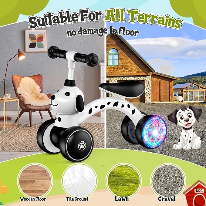 Baby Balance Bike Ride on Toys for 1 2 Year Old, Toddler Bike, First Birthday Gifts for 1 2 Year Old Boys Girls, Colorful Lighting Silent Wheels, No Pedal, Safe Baby First Bike