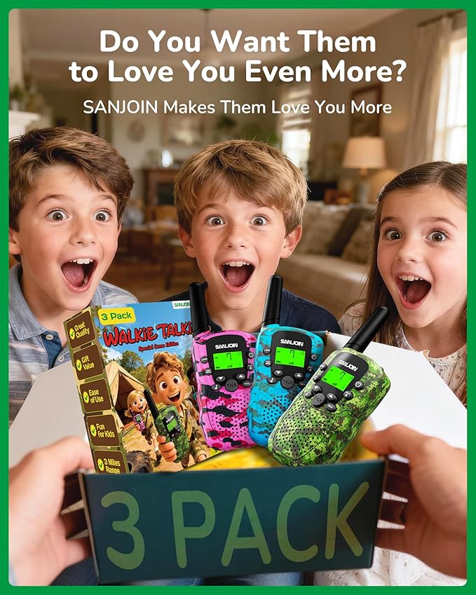 Walkie Talkies for Kids Games Outdoor Toys for 3-12 Year Old Boys Girls, 3 Miles Range Walkie Talkie as Camping Essentials, 4 Year Old Girl Birthday Gifts for 3 4 5 6 7 8 9 Year Old Boy Girl Gift