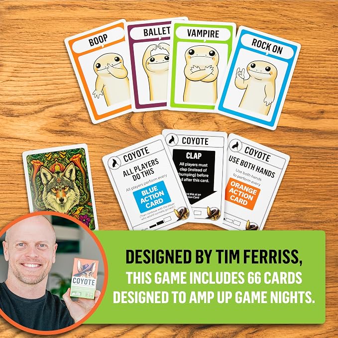 Exploding Kittens Coyote Created by Tim Ferriss | Perfect for Family Fun, Game Night, and Travel | 3-8 Players, 10 Mins, Ages 10 and Up