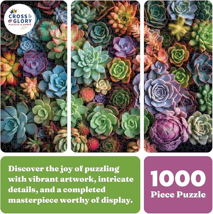 Cross & Glory - Succulent Symphony - 1000 Piece Jigsaw Puzzle for Adults | Premium Quality Colorful Artwork | Succulent Plant Puzzle