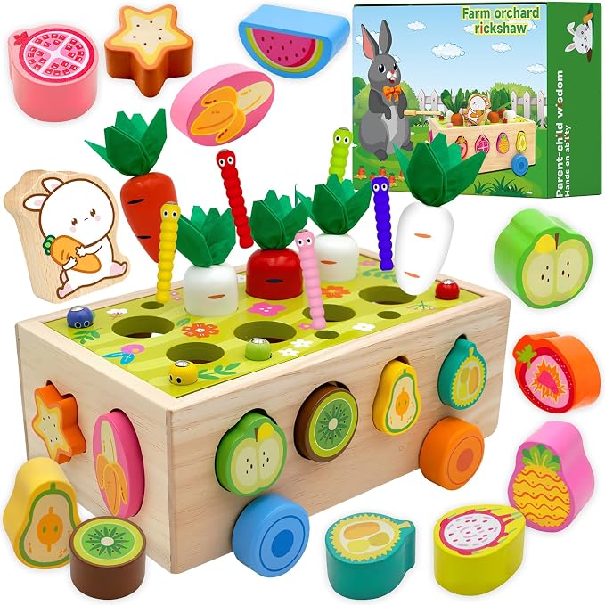 MEGRANATE Montessori Wooden Shape Sorter for Baby Carrot Shape Sorting Toy for Toddlers 3+ Montessori Shape Puzzles Fine Motor Toys Sensory Learning Educational Toys for Kids 1 2 3 4 5 6 Years Old