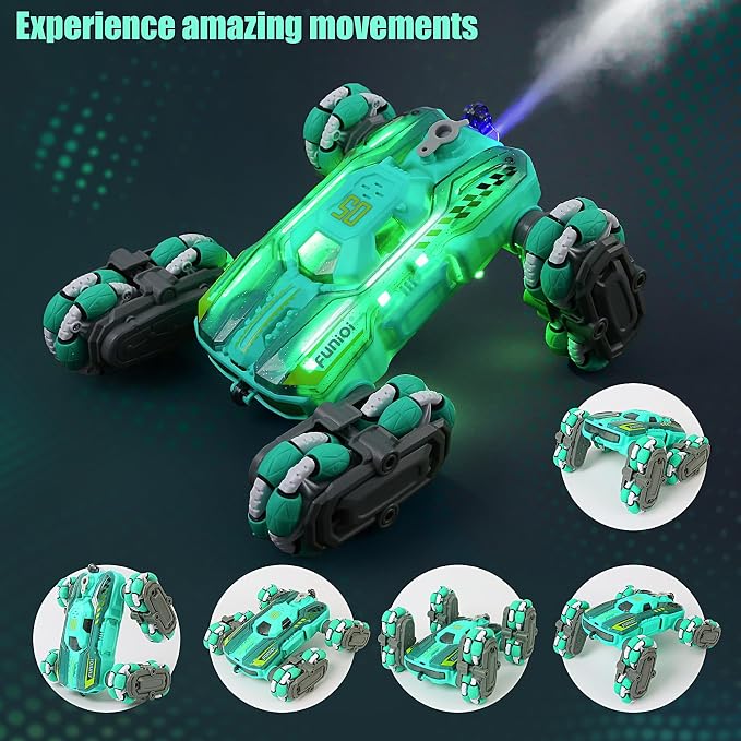 FUNiOi Cool 8WD RC Stunt Car for Kids Ages 6 7 8-12 13 14 Year Old - Remote & Gesture Hand-Controlled Toy with Lights & Music, Rotating Drift Car for Boys, 2.4Ghz