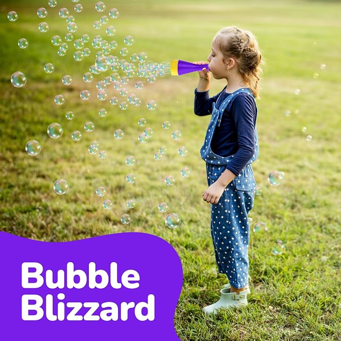 ArtCreativity Mini Blizzard Bubble Blower Set – 4 Pack Blowing Pipe with Bubble Mixture – Colorful Blowing Toys for Kids, Speech Therapy, Bubble Trumpet Set for Outdoor Play and Party Favors