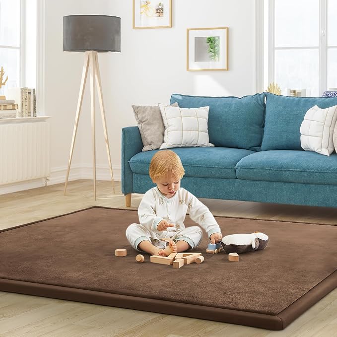 Baby Play Mat for Floor Nursery Rug Muscle Mat Area Rug Playroom Rug 50"x50" Playpen Mat Elastic Foam 1.3" Thick Crawling Mat for Babies,Toddlers, Infants, Kids,Chestnut