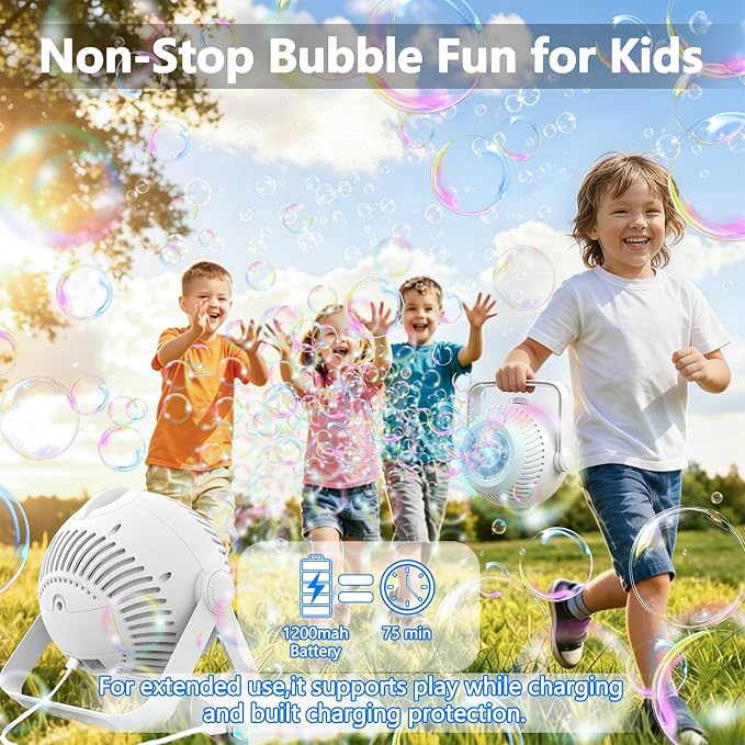 2026 Bubble Machine, 20000+ Bubbles Rechargeable Bubble Maker, Automatic Bubble Blower with Lights & 360° Adjustable Angle, Outdoor Bubble Toys Gifts for Kids, Birthday Parties, Backyard, Wedding