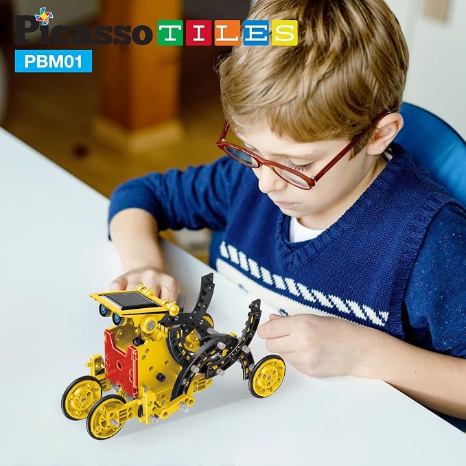 PicassoTiles 12-in-1 Solar Powered Transform Robot Set STEM Kids Educational Learning Engineering Building Toy Creative Unique Transformation Energy Science Experiment DIY Kit Boy Girl Age 8+ PBM01
