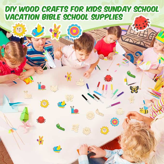 Blueweenly 36 Sets DIY Wooden Magnets Craft Kits for Kids Wooden Supplies Craft Painting Kit for Kids Activities Party Favors for Boys Girls Easter Basket Stuffers Birthday Party Gifts (Spring)
