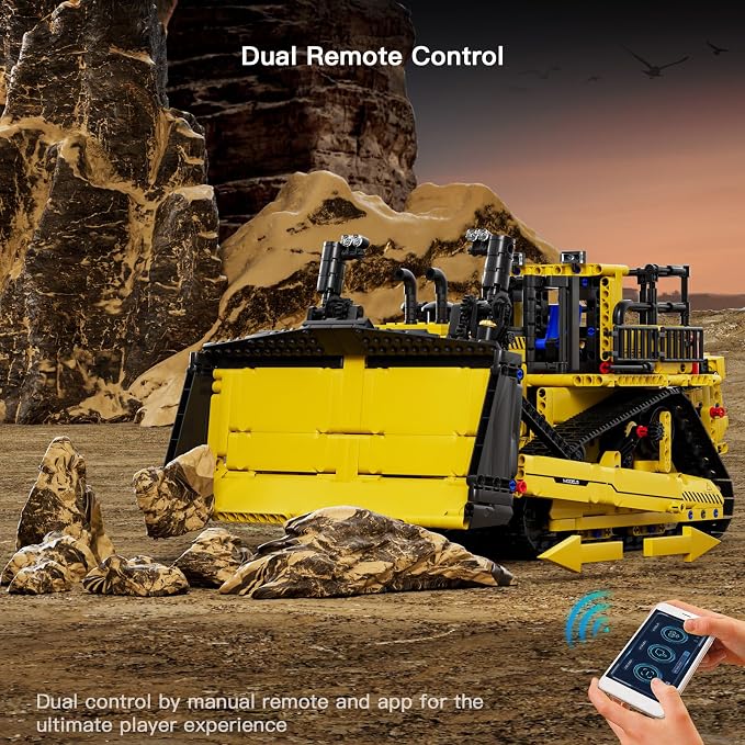 RC Bulldozer Building Set, 1508 Pcs Motorized Remote Control Construction Vehicle Model, 15084 STEM Engineering Blocks Toy for Adults 14+, APP and Controller Dual Control Collectible