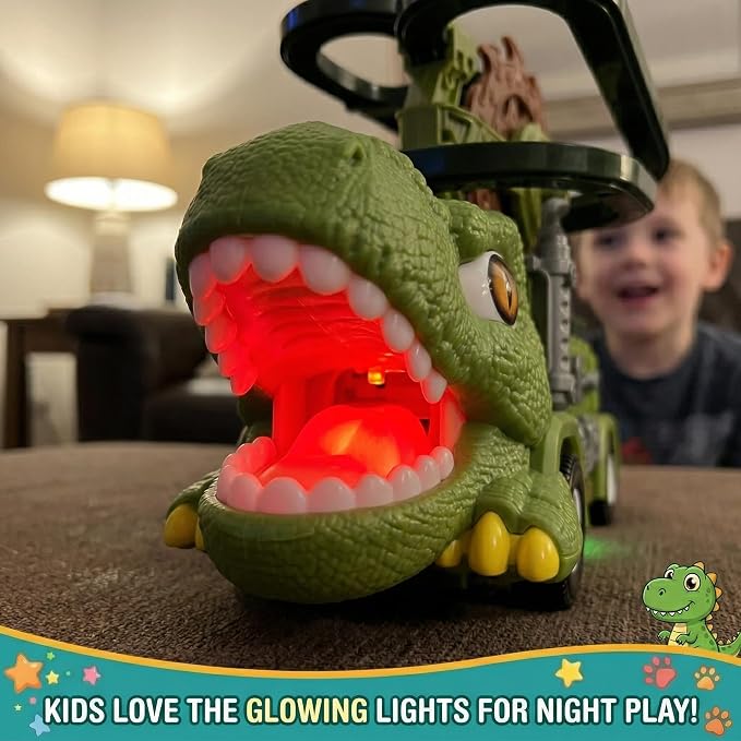 Dinosaur Truck Toy For Kids Ages 3 4 5 6 7 8, 3-in-1 Dinosaur Truck, 3 Sliding Little Dinos On Tracks , & Glow in Dark Mode. Includes Obstacle Detection For Continuous Play And Endless Adventure.