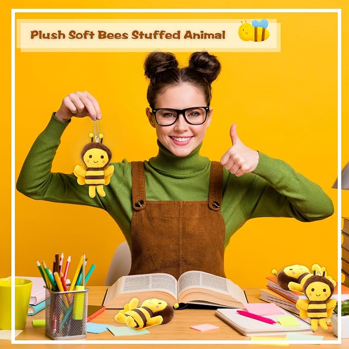 40 Pack Mini Bee Stuffed Animal Toys 5 Inch Cute Soft Plush Honeybee Keychain Lifelike Small Plush Bee for Baby Shower Holiday Birthday Animal Theme Party Favors