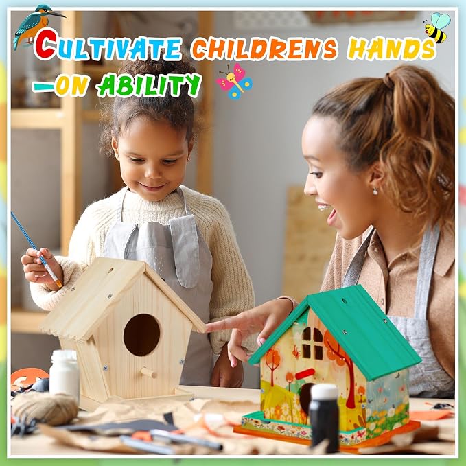Liliful 16 Pack Birdhouse Crafts for Kids, Wooden Creative DIY Bird House Kits Arts and Crafts Set for Kids and Adults, Spring Birthday Gifts for Toddlers Ages (Seasonal Style)