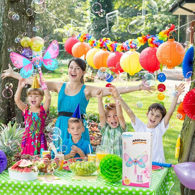 Sitodier Bubble Machine for Kids | Butterfly Bubbles Wand Blower for Toddlers 1000+ Bubbles per Minute | Outdoor Indoor Bubbles Blowing Toys Birthday Gift for Girls Bubble Solution Included