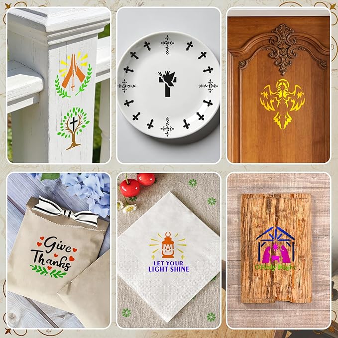 72 PCS 3x3 Inch Religion Christian Stencils for Painting - Religious Jesus Christ Cross Angels God Reusable Painting Templates on Wood, Glass, Fabric, Window Door Decor DIY Decoration