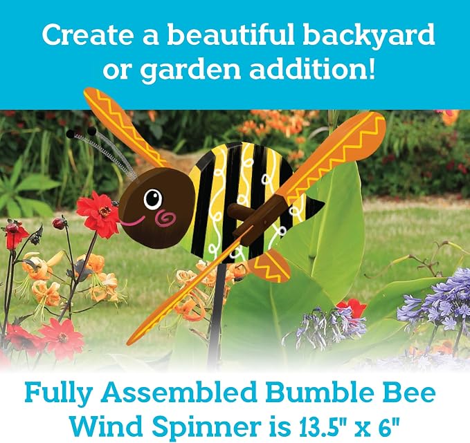 MindWare Make Your Own Bumble Bee Wind Spinner Wood Craft Kit - Build & Decorate for Ages 8 & Up