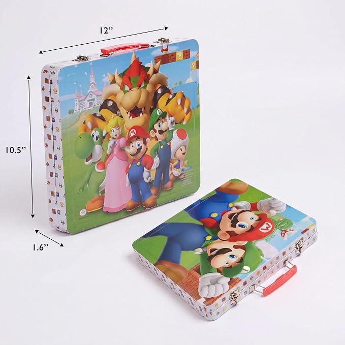 Innovative Designs Mario Brothers Super Mario Deluxe Activity Set with Carrying Tin, Coloring Sheets, Tattoos, Stickers, & Art Supplies | Super Mario Brothers Activity Kit with Mario Coloring Sheets, Stickers, Tattoos, Markers, Crayons, Gel Pens & Carr...
