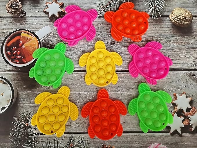 8 Packs Silicone Ocean Sea Turtle Teething Fidgets Pop for Kids,Infants Sensory Animal Shape Chew Toys