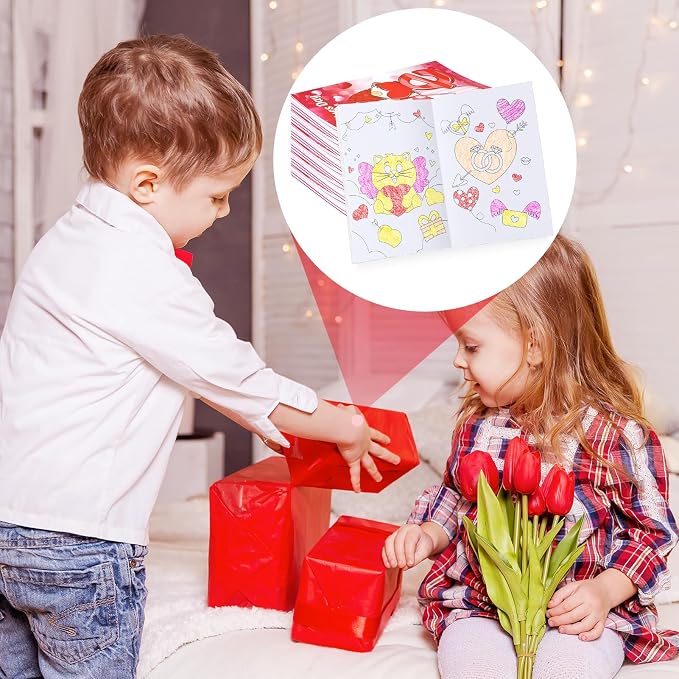 BenLouis 24 Pcs Valentines Day Mini Coloring Books Kids Valentine School Party Favors Small Activity Books Bulk for Kids Valentine's Day Goodie Bags Stuffers Return Gifts Classroom Travel