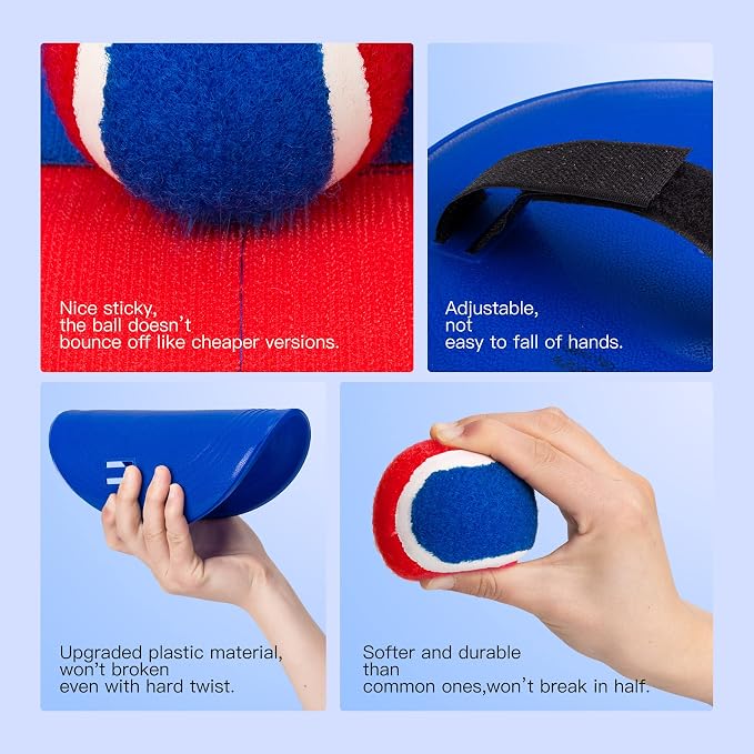 Toss and Catch Ball Game Set, Upgraded Sticky Paddle Ball Set for Kids & Toddlers, Sturdy & Water-Resistant Outdoor Backyard Beach Pool Toy, Birthday Gift for Boys Girls Ages 3-12
