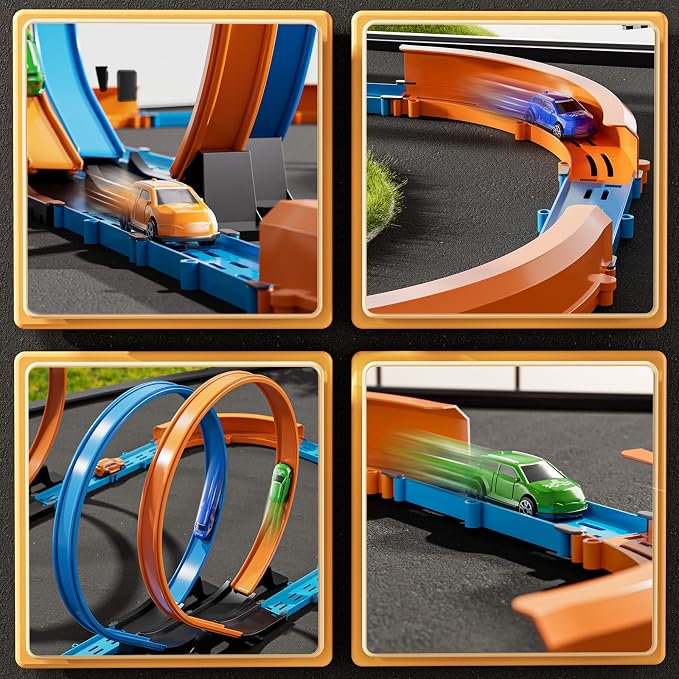 MSKOLER Car Race Track Sets for Kids 3 4 5 6 7 8 9 Years Old - Toy Car Track Set for Boys 3-5 6-8 8-12, Competitive Racing Game with 4 Small Cars, Boys Toy, Gifts Toys Cars for Toddlers Girls 3-8