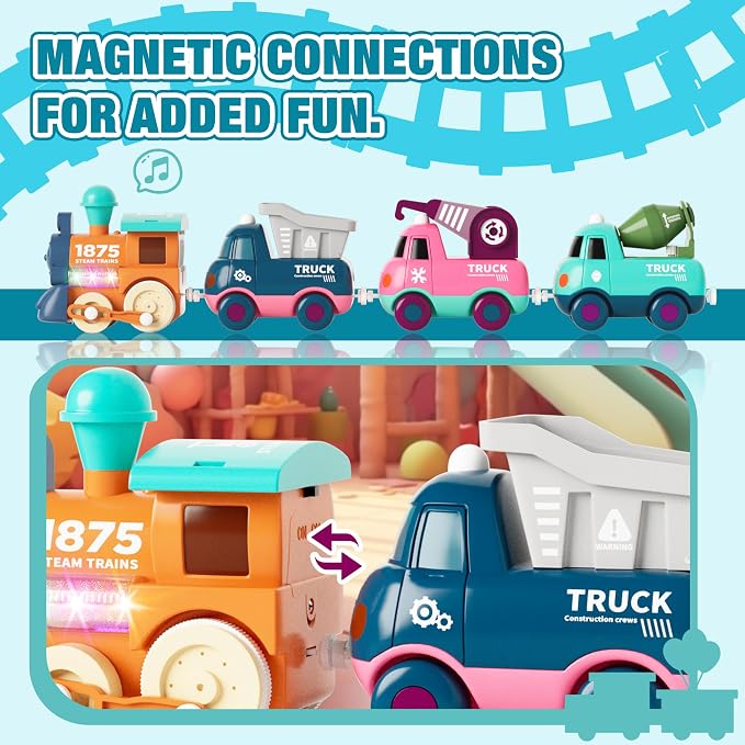 MORECOLL Electric Train Set for Toddlers & Kids w/Music, Lights & Tracks - First Choo Choo Train, Magnetic Connection, Birthday Gifts for Boys and Girls