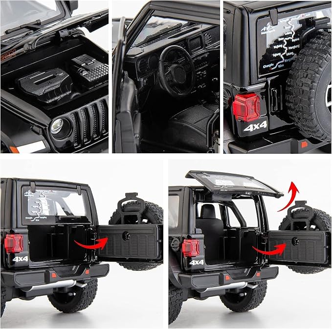 BDTCTK Off-Road 7 Door for Wrangler Diecast Toy Car Model, 1/22 Scale Metal Alloy Vehicle for Kids Boys Girls Adults, Doors Open, Light and Sound, Gifts Black