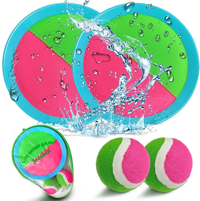 Jalunth Ball Catch Set Game Toss Paddle - Beach Toys Back Yard Outdoor Games Pool Backyard Target Throw Catch Sticky Set Age 3 4 5 6 7 8 9 10 11 12 Years Old Boys Girls Kids Easter Gifts Blue
