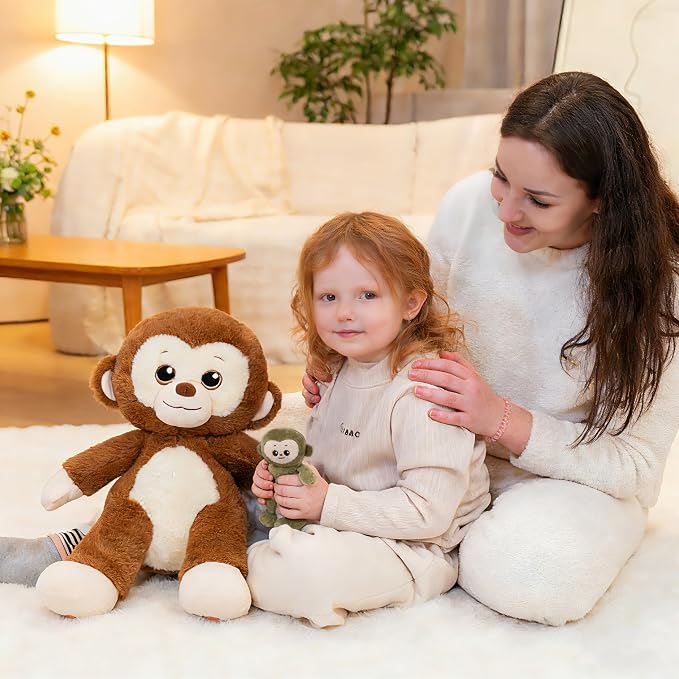 Monkey Stuffed Animals, Mommy Monkey Plush with Baby, 5 Pcs Plush Toy for Girl Boy, Birthday Gifts for Kids