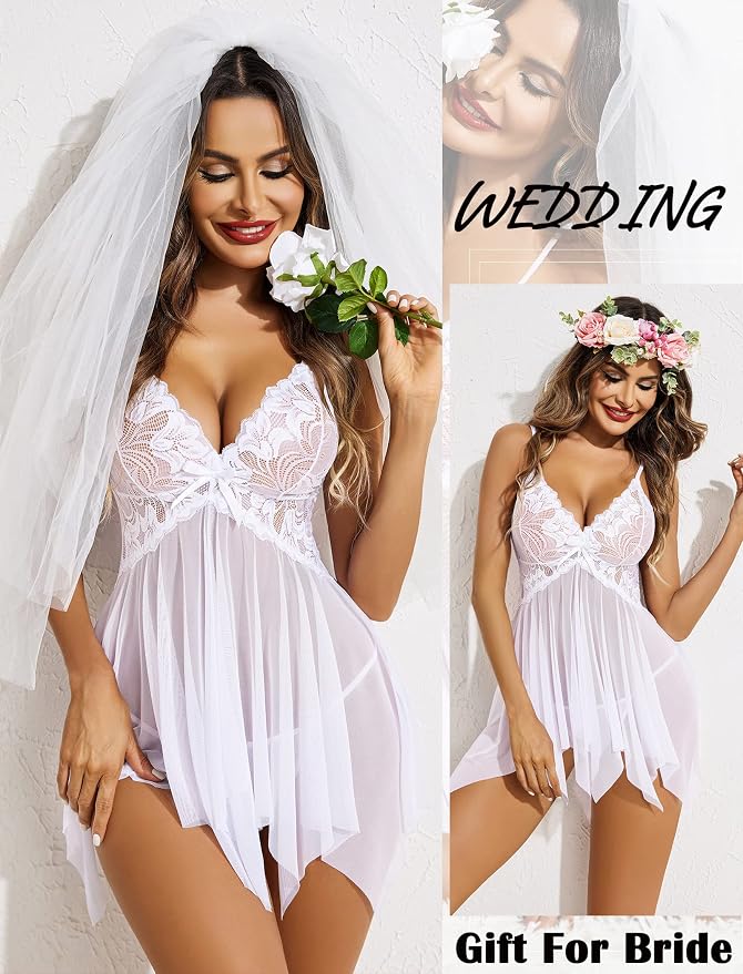 Avidlove Lingerie for Women Lace Babydoll Sleepwear Boudoir Outfits Plus Size Langeray XS-5XL