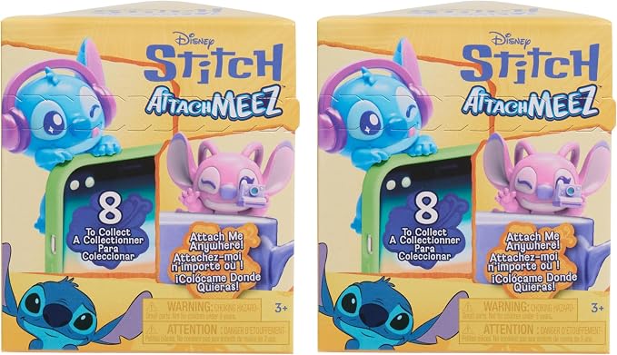 Disney Stitch Attachmeez 2-Pack - Collectible Surprise Mini Figure Blind Box, Hangs Off Books, Phones, Cups & More, UNbox, Attach & Display, for Kids, Fans & Collectors by Just Play