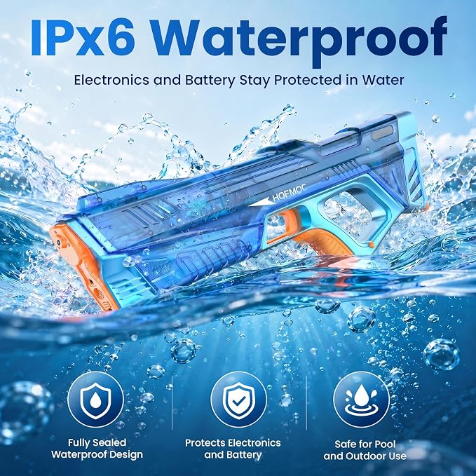 Electric Water Guns for Kids and Adults, 2-Pack Water Blaster for Outdoor Pool Toys, IPX6 Waterproof Squirt Gun, Comes with 4 Batteries, Summer Toys for Beach & Backyard