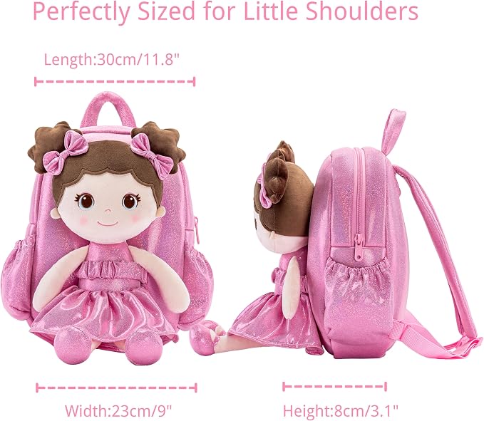 Lazada Toddler Backpack - Baby Girl Gifts Curly Fingerprints Plush Doll Dress Backpack - Fashion Girls Curly Rolled Fingerprints Series - Peach 11 Inches