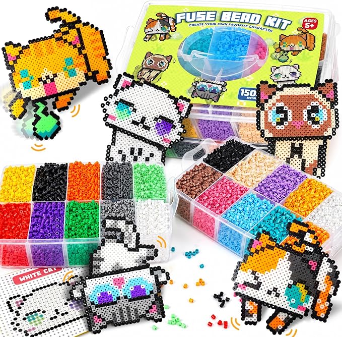 FUNZBO 15000 5mm Fuse Beads Kit - 18 Colors Fuse Beads Set with 5 Cat Patterns, Birthday Gifts for Kids, Home School Arts and Crafts Project, Art Decorations, Toys Gift Set for Girls and Boys Age 5+