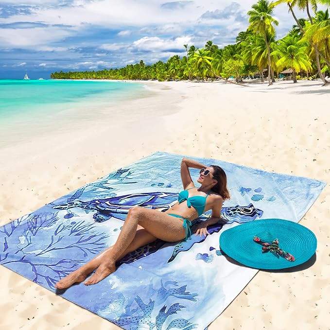 AISPARKY Beach Blanket Waterproof Sandproof Extra Large, Oversized Beach Mat, Quick Drying&Compact&Lightweight, Picnic Blankets Vacation Essentials for Outdoor Beach Camping (108" X 120" (8 Person))