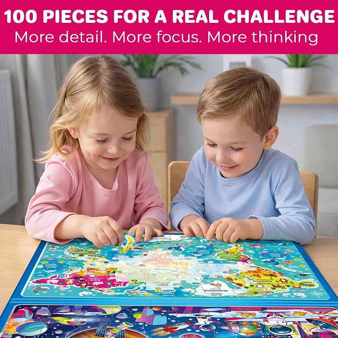 QUOKKA Magnetic Puzzles for Kids Ages 4-6 – 100 PCS Magnetic Puzzle Book for Toddlers 3-5 – 2 Puzzles & 2 Spot The Difference Maps – Search & Find Travel Games – Space, World Map Toddler Travel Toys