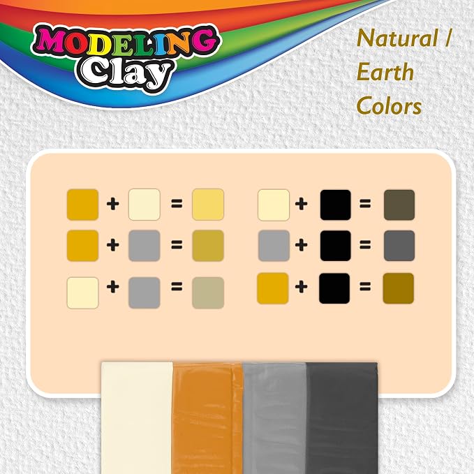 BAZIC Products 4 Natural/Earth Color Modeling Clay, 1 lb, Non-Hardening, for Sculpting Art Crafts, Reusable