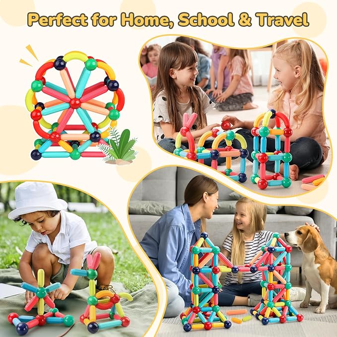 Paaxido 64PCS Magnetic Building Blocks - Montessori Sensory Toys with Stronger Magnets, STEM Learning Toys for Kids, Creative Construction DIY Kit Gift for Boys & Girls