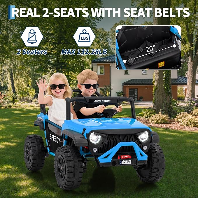 24V 2-Seater Ride on UTV Truck with Remote Control – 4WD Electric Vehicle Designed for Big Kids, Featuring Spring Suspension, Front and Behind LED Lights, Dual Storage Compartments, 3 Speed Settings,