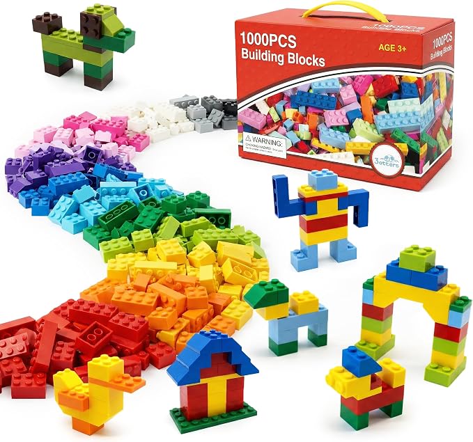 3 otters 1000 PCS Building Blocks, Building Toys for Kids Classic Construction Toy Set, Creative Compatible with Major Brands Holiday Classroom Gifts for Boys and Girls