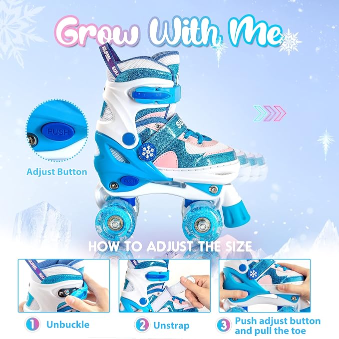 SULIFEEL Rainbow Unicorn 4 Size Adjustable Roller Skates for Girls Boys for Kids Ages 3-5 5-8 6-12 Children Skates Indoor Outdoor