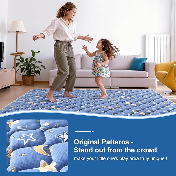 Odorless Premium Foam Baby Play Mat 4ft x 6ft, Soft Microfiber Fabric Crawling Mat for Floor- Comfortable and Hypoallergenic, Non-Slip Cushioned Floor Playpen mat for Infants,Babies,Toddlers