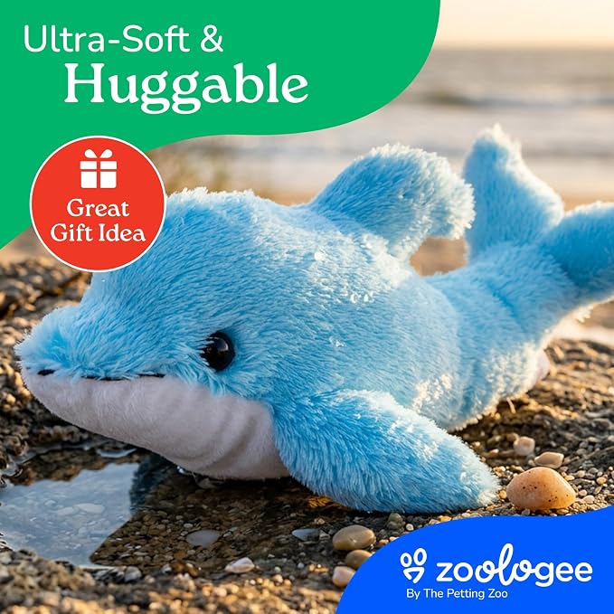 The Petting Zoo Blue Dolphin Stuffed Animal Plushie, Gifts for Kids, Scoopz Sealife Animals, Dolphin Plush Toy, 10 inches