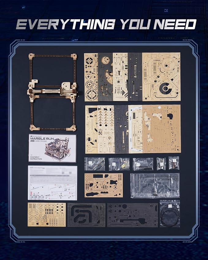 3D Puzzles for Adults - Marble Runs Building Set, Wooden Model Kits, Marble Spaceport+Marble Night City+Link Pack