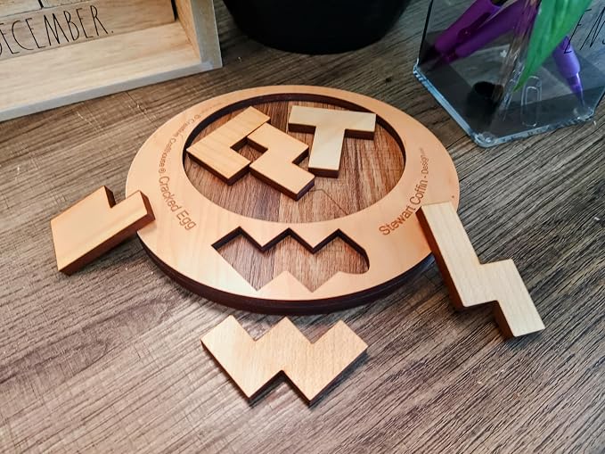 Creative Crafthouse Cracked Egg Wood Brain Teaser Puzzle for Adults | Fit all 6 wood pieces into the egg-shaped opening. A level 8 of 10 Stewart Coffin dissection puzzle, made in the USA.