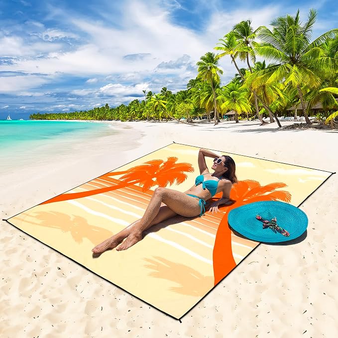 HIHOHO Beach Blanket Waterproof Sandproof Extra Large Beach Mat 79" X 83"/120"x108"for 1-8 Adults Quick Drying Durable Outdoor Picnic Mat for Beach Travel Camping Hiking