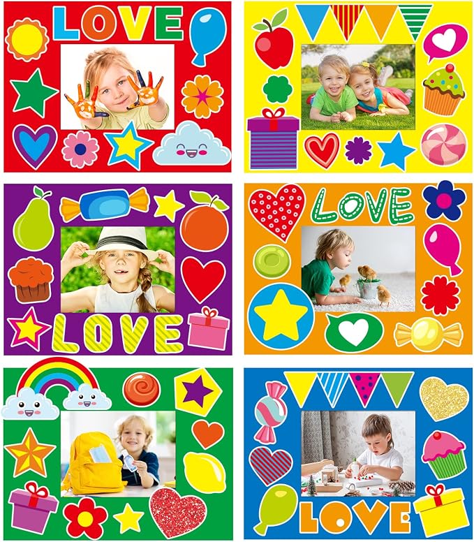 30Packs Picture Frame Crafts Kits for Kids Summer Colorful Candy Holiday DIY VBS 2026 Crafts Foam Picture Frames for Christmas Girls Gifts Game Activities Preschool Bulletin Board Decor Supplies