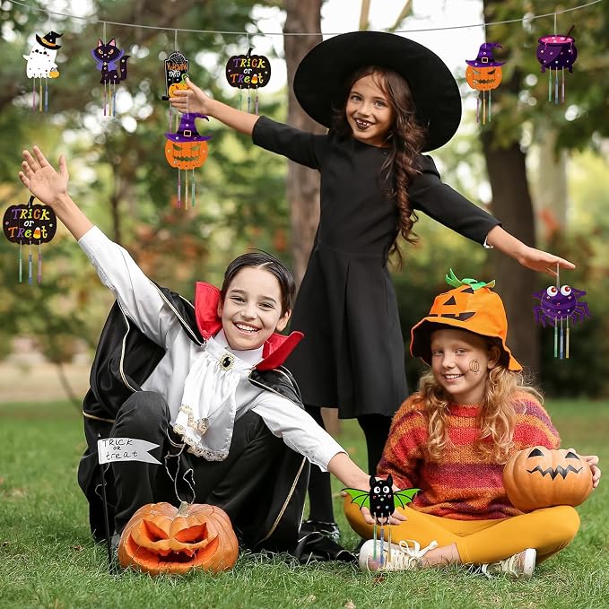 gisgfim 16 Pack Halloween Wind Chime Kits Crafts for Kids Make Your Own Ghost Wind Chime Wooden DIY Arts and Crafts for Halloween Party School Classroom Decoration Supplies Birthday Favors