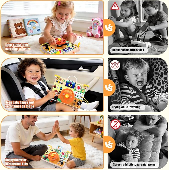 Konijiwa Busy Board - Montessori Toys for 1-3 Years Old Boys & Girls | Sensory Toys for Kids with Autism | Toddlers Learning Activity for Early Development (Busy Board v6)