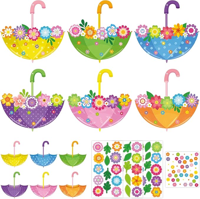 PAIVSUN 24Pcs Spring Crafts Kits Make You Own Umbrella Paper Ornament DIY Arts and Crafts for Spring Summer April Activity Party Decoration Supplies