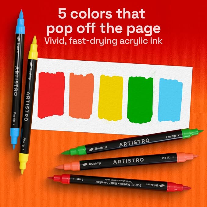 ARTISTRO 5 Acrylic Paint Markers - Paint Pens for Drawing - For Fabric, Rock, Glass, Wood, Molds - Arts & Crafts Gift for Adults, Teens, Kids, Classroom Must Haves & School Supplies